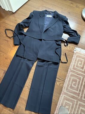 MaxMara Navy Belted Blazer with Matching Trousers